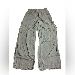 Forever 21 Sage Green Linen Blend Wide Leg Cargo Pants, Size S